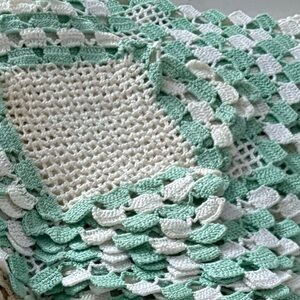 Vintage Crochet Doilies Mint Green & White - Set of 8
